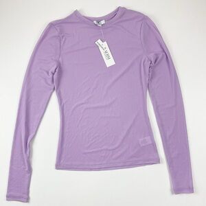 AFRM Los Angeles Shirt Womens Small Purple Sheer Mesh Long Sleeve Tee Crew NWT
